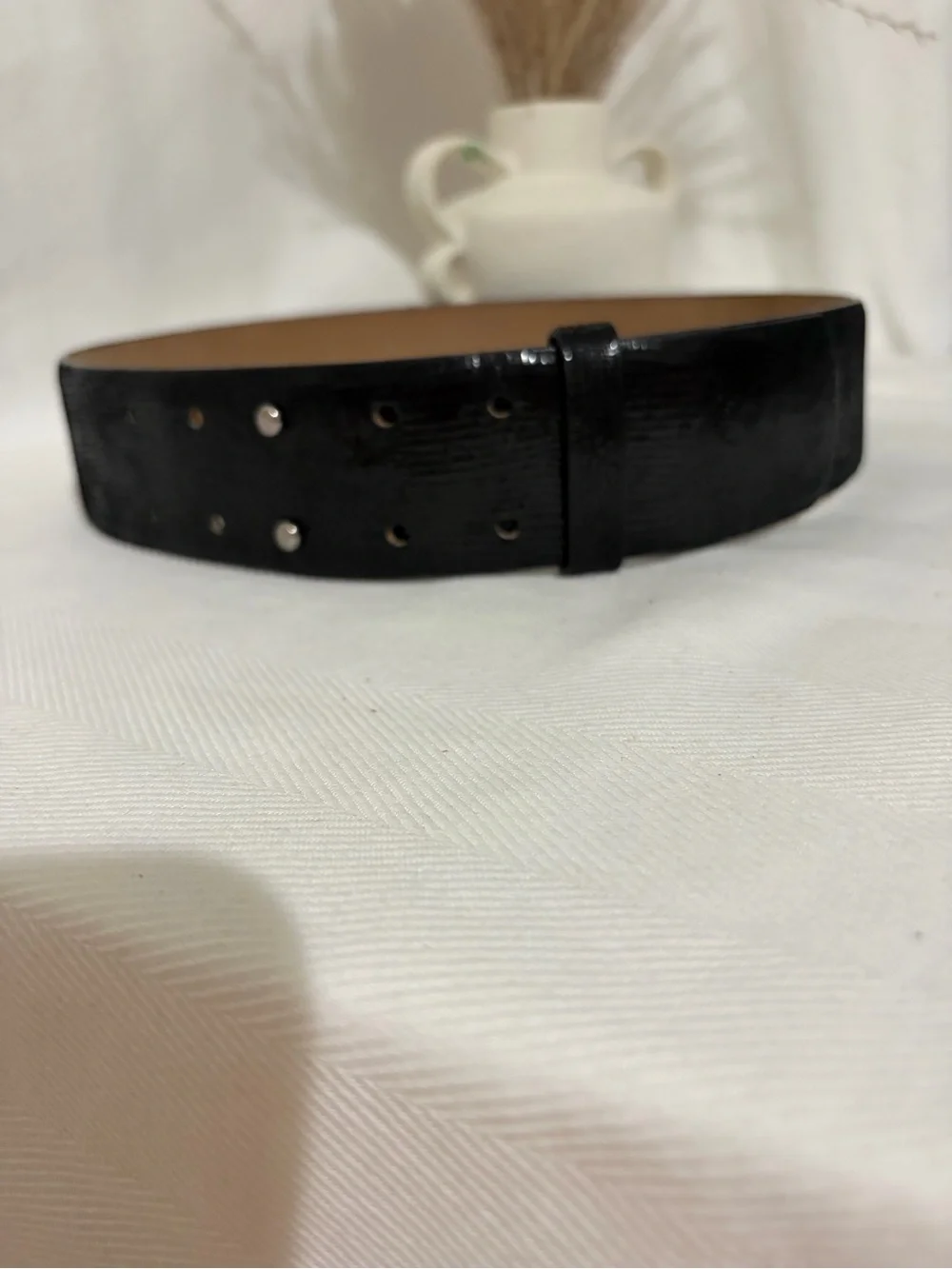 Ann Taylor Classic 90s Leather Double Stud Belt Wide Waist Black Western Boho S
